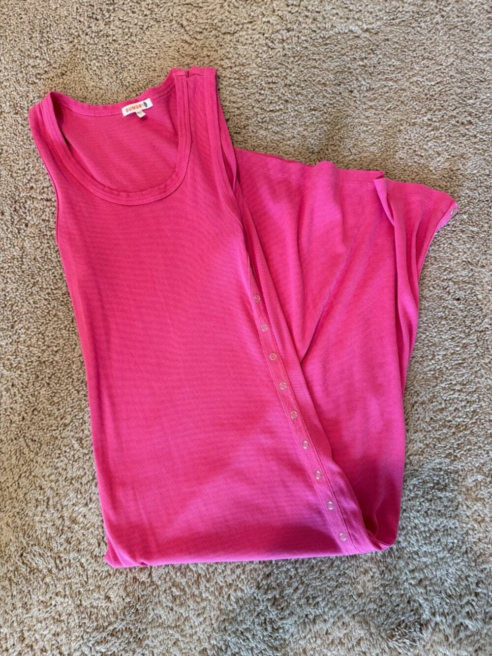 SUNDRY Hot Pink Ribbed Maxi Dress Snap Side Slit Size S